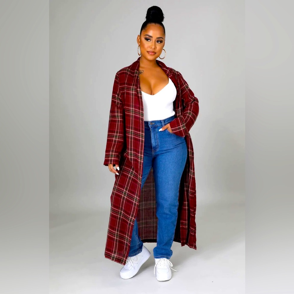 New Long Plaid Maxi Cardigan